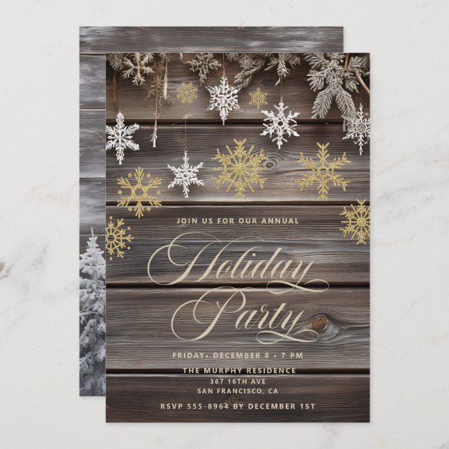 Vintage Rustic Country Wood Holiday Party Einladung (Vorne/Hinten)