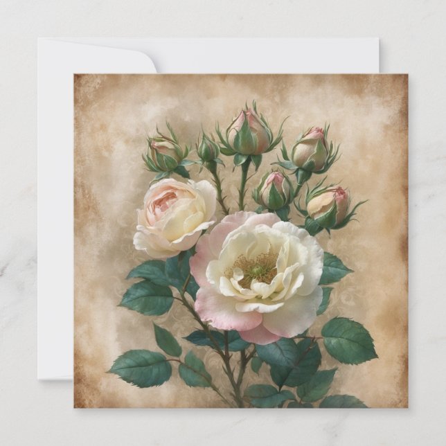 Vintage Rustic Cream with Pink Wild Rose  Karte (Vorderseite)