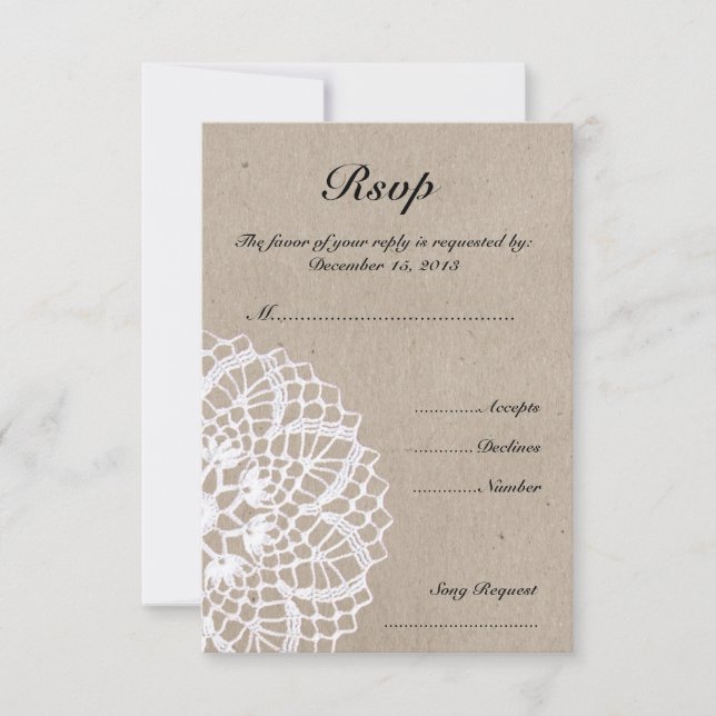 Vintage Rustic Doily Wedding RSVP Card (Vorderseite)