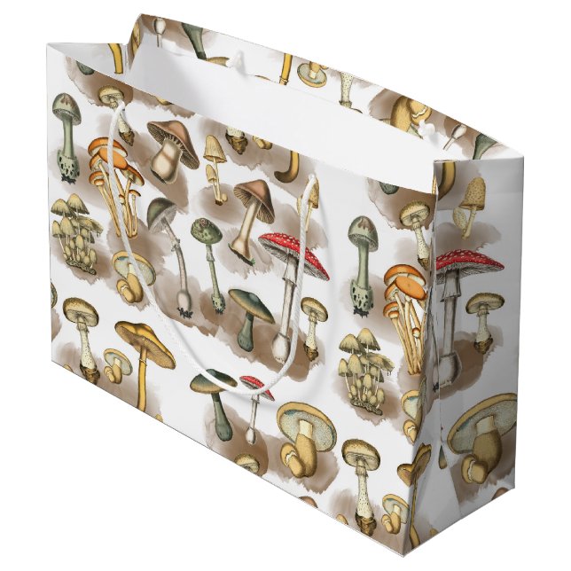 Vintage Rustic Forest Mushrooms Große Geschenktüte (Rückseite Schrägansicht)