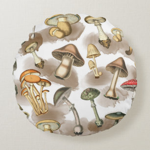 Vintage Rustic Forest Mushrooms Rundes Kissen