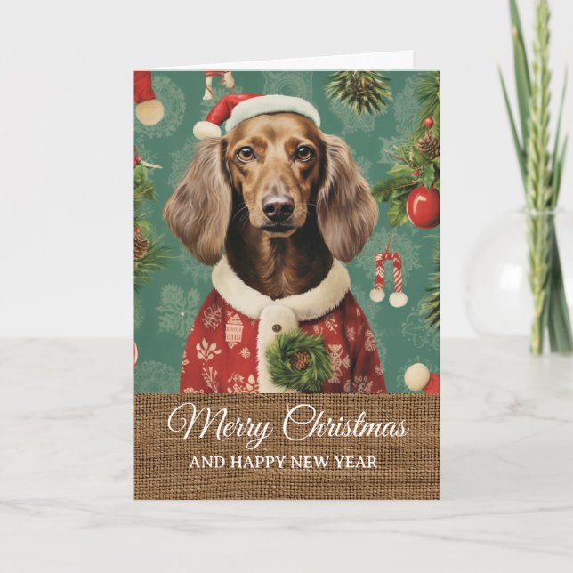 Vintage Rustic Funny Dog in Costume Christmas  Karte (Vorderseite)