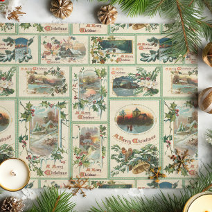 Vintage Rustic Holly Christmas Card Collage Seidenpapier