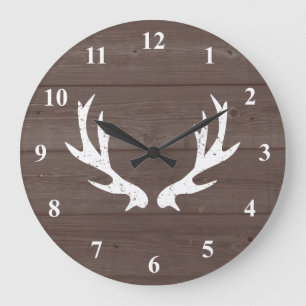 Vintage rustic hunting deer antler wood wall clock große wanduhr