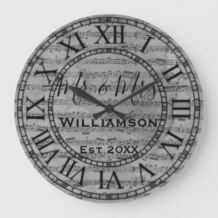 Vintage Rustic Old Music Notes Paper Personalized Große Wanduhr