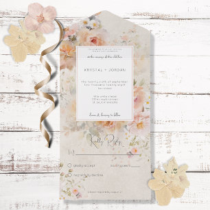 Vintage Rustic Rosa Hauch Floralrahmen Ohne Abende All In One Einladung