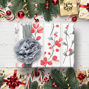 Vintage Rustic Rot Floral Botanisches Weihnachten Geschenkpapier