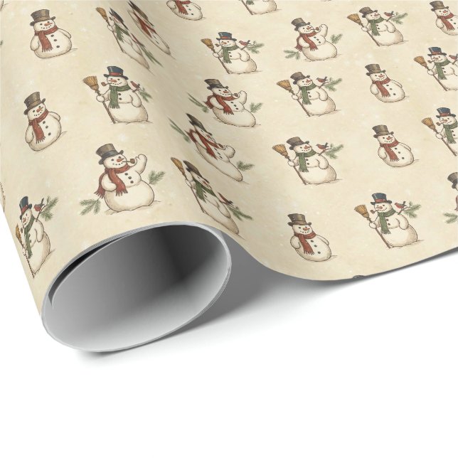 Vintage Rustic Snowman Wrapping Paper Geschenkpapier (Rolleneckpunkt)