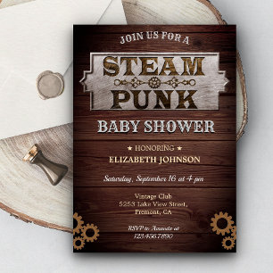 Vintage-Rustic-Steampunk-Baby-Shower Einladung