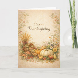Vintage Rustic Thanksgiving Cornucopia Harvest Karte