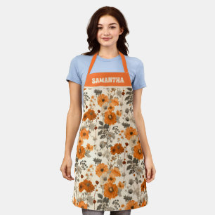 Vintage Rustic verbranntes orange Herbstblumen-Mus Schürze