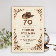 Vintage Rustic Western Leaf Cowboy 70th Birthday