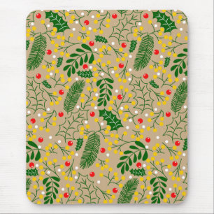 Vintage Rustige Grüne Weihnachtsbeeren Mousepad