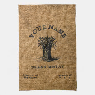 Vintage Rustik Faux Jute Weizensack Vorlage Geschirrtuch