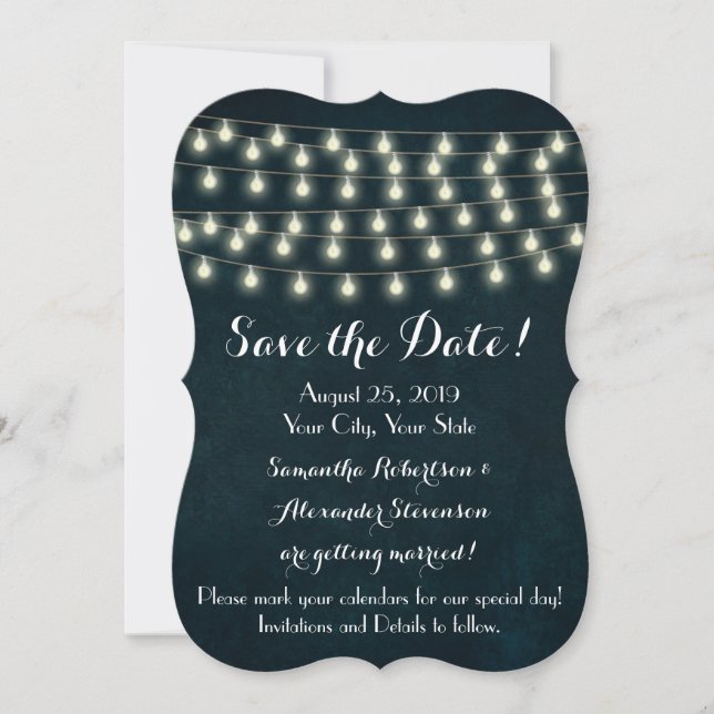 Vintage Rustik Lichterketten Termin bekannt geben Save The Date (Vorderseite)