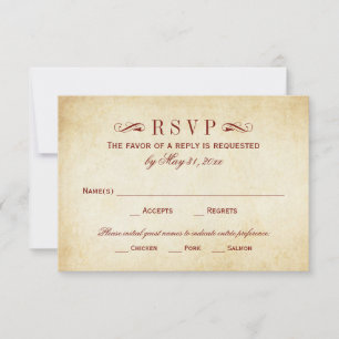 Vintage Rustikal-Dunkelrot-Blüh-Parschüre RSVP Karte