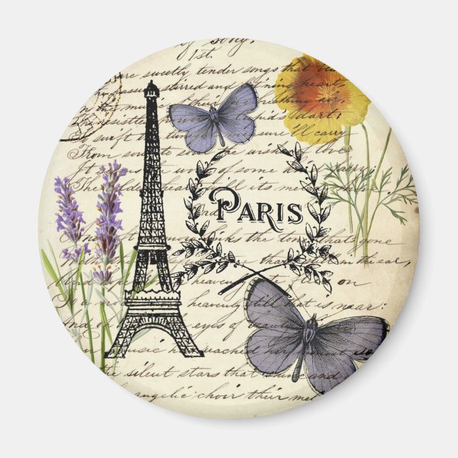 vintage rustikal französischer Schmetterling Paris Magnet (Vorne)