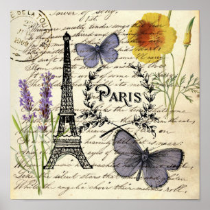 vintage rustikal französischer Schmetterling Paris Poster