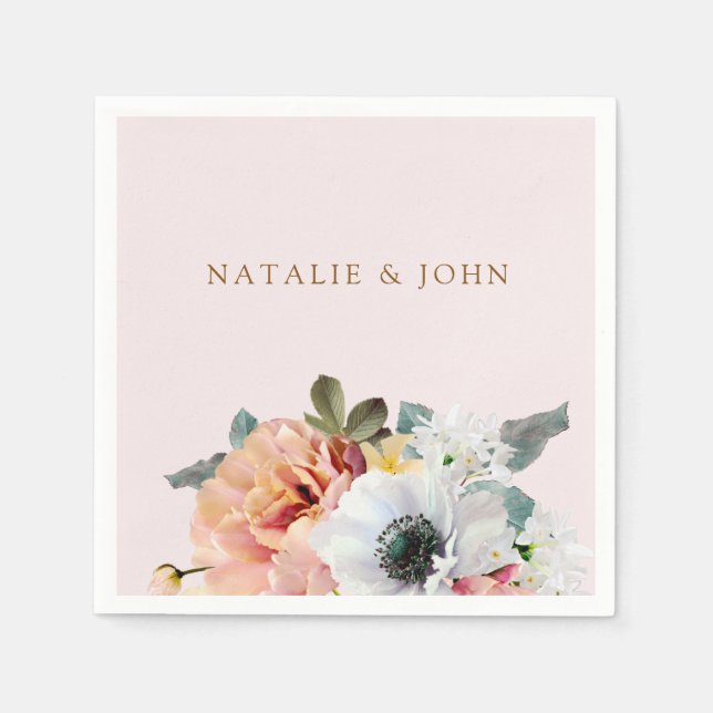 Vintage Rustikal Peach Floral Engagement Partei Serviette (Vorderseite)