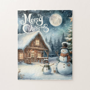 Vintage/Rustikal/Schneemann/Weihnachten Puzzle