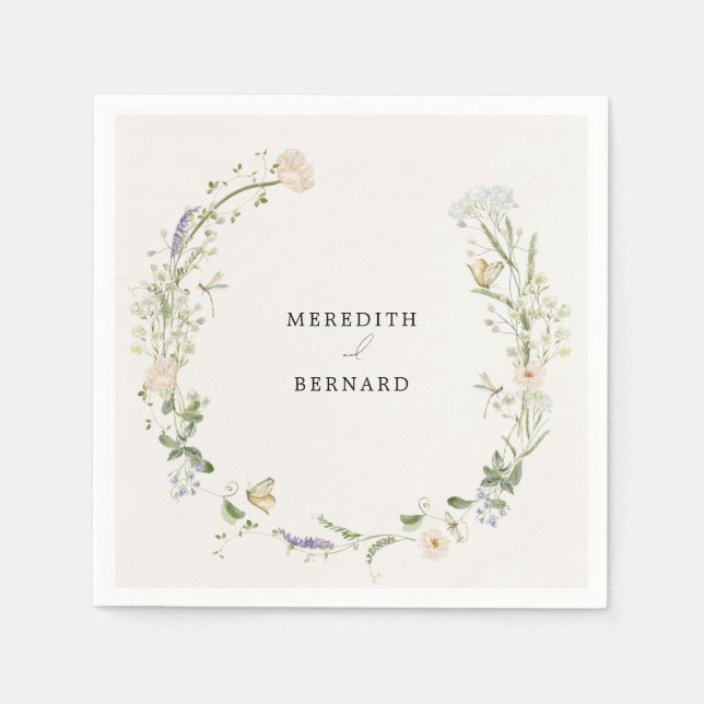 Vintage-Rustikal-Wildblumen-Hochzeitsserviette Serviette (Vorderseite)