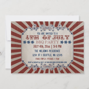 Vintage-Rustikale 4.-Juli-BBQ-Party-Einladungen Einladung