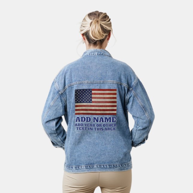 Vintage rustikale amerikanische Flagge mit Namensj Jeansjacke (Modell)
