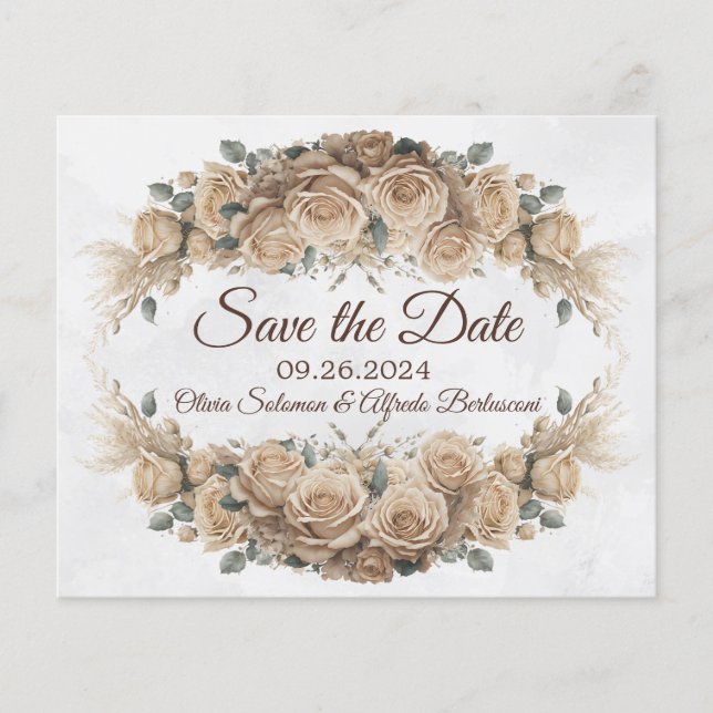 Vintage Rustikale Beige Golden Rose Save the Date (Vorderseite)