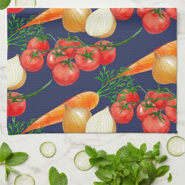 Vintage rustikale blaue Aquarellpflanze Geschirrtuch (Gefaltet)