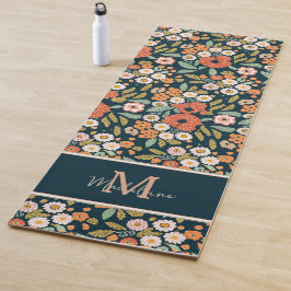 Vintage rustikale Blume Muster Navy Name Monogram Yogamatte