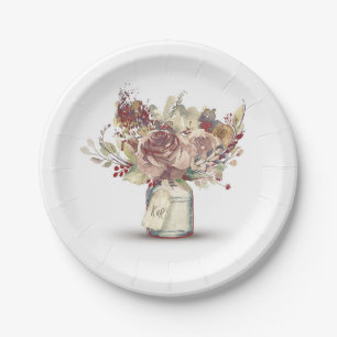 Vintage Rustikale Blumenmason Jar Wedding Pappteller