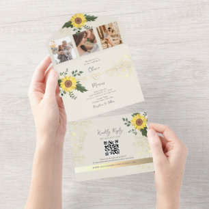 Vintage Rustikale Boho Sonnenblumen Hochzeit All In One Einladung