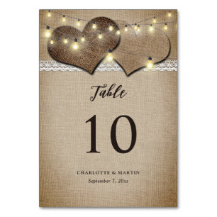 Vintage Rustikale Burlap Lace String Lights Hochze Tischnummer