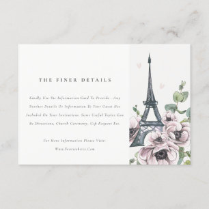 Vintage rustikale Eiffelturm Blumenzettel Details  Begleitkarte