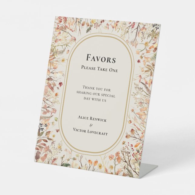 Vintage Rustikale Fall Beige Gastgeschenke Hochzei Sockelschild (Vorderseite)