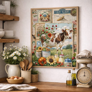 Vintage rustikale Farmhouse-Collage Kuh  Poster