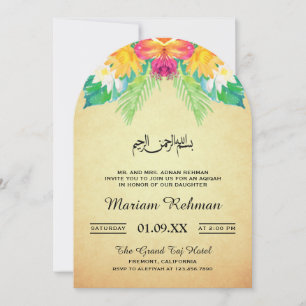 Vintage Rustikale Florale Baby-Mädchen-Aqiqah Einladung