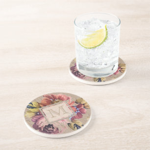 Vintage rustikale florale Monogramm Getränkeuntersetzer