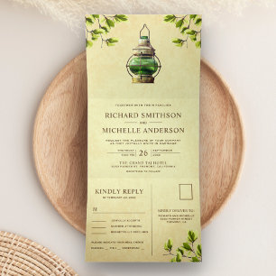 Vintage Rustikale GartenLaterne Dreifach Gefaltete Einladung