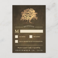 Vintage Rustikale Gold Oak Tree Wedding RSVP Karte
