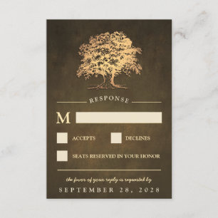 Vintage Rustikale Gold Oak Tree Wedding RSVP Karte