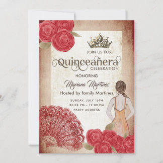 Vintage rustikale Hand Fan Rose tiara Quince Einladung