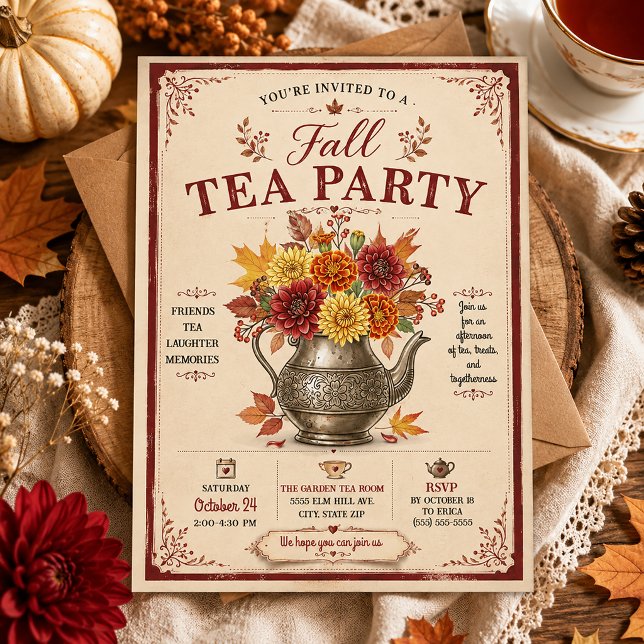 Vintage Rustikale Herbst-Teeparty im Herbst Einladung (Fall Tea Party Invitation)