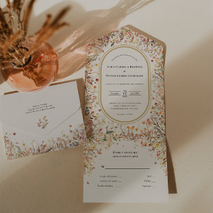 Vintage Rustikale Herbstbeige Hochzeit All In One Einladung