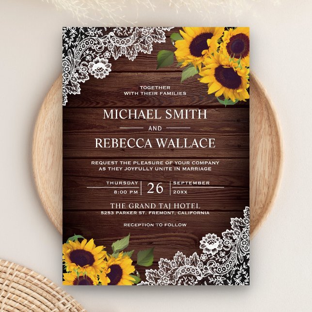 Vintage Rustikale Hochzeit mit Sonnenblumen Einladung (Von Creator hochgeladen)
