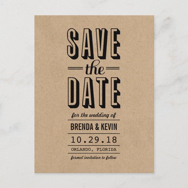 Vintage rustikale Hochzeit Speichern Sie das Datum Ankündigungspostkarte (Vorderseite)