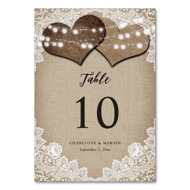 Vintage Rustikale Hochzeit Tischnummer (Vorderseite)