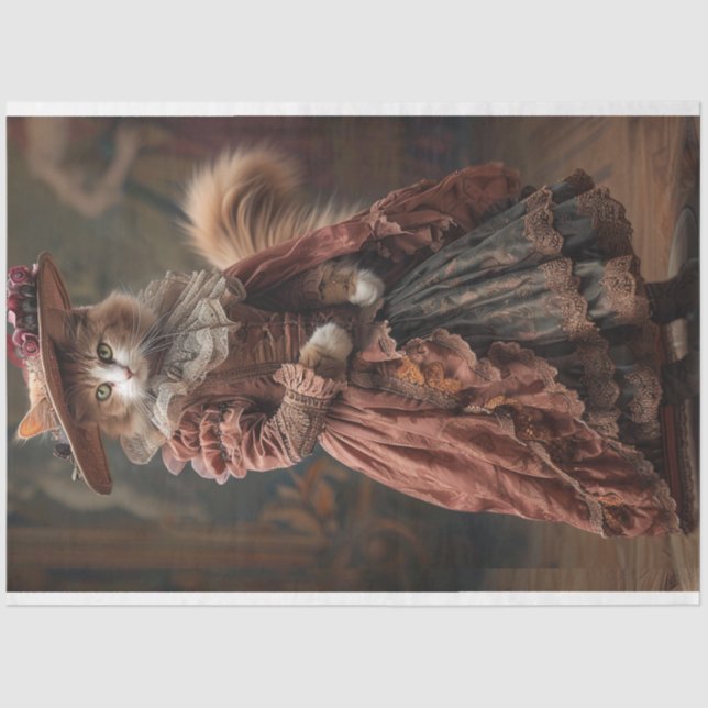 Vintage Rustikale Katzendekoupage Seidenpapier (Vorderseite)