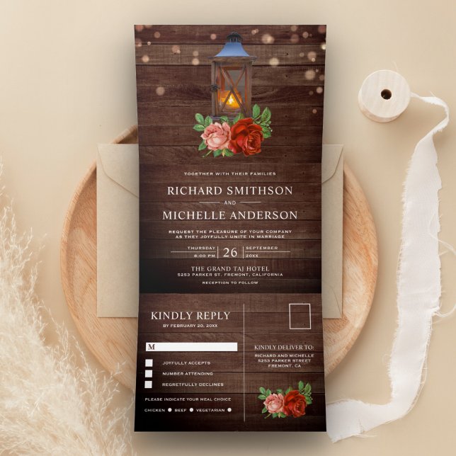 Vintage Rustikale Landblumenzunge Dreifach Gefaltete Einladung (Von Creator hochgeladen)