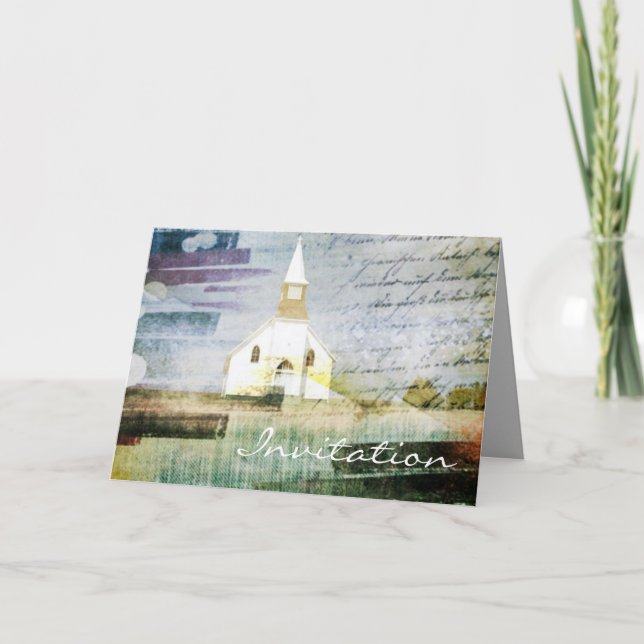 Vintage rustikale Landkapellenhochzeit Einladung (Vorderseite)